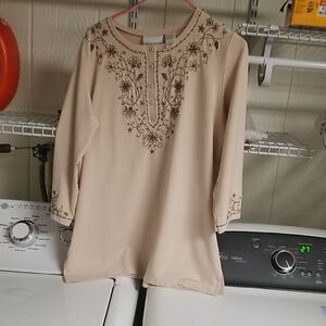 Alfred Dunner Beige Floral Embroidered Tunic
